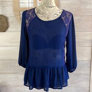 𝅺charming Charlie Blue Lace Peplum Top M